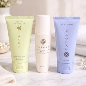 🌿 TATCHA Luxury Cleansing Trio – Hinoki Body Wash, Camellia Oil, Rice